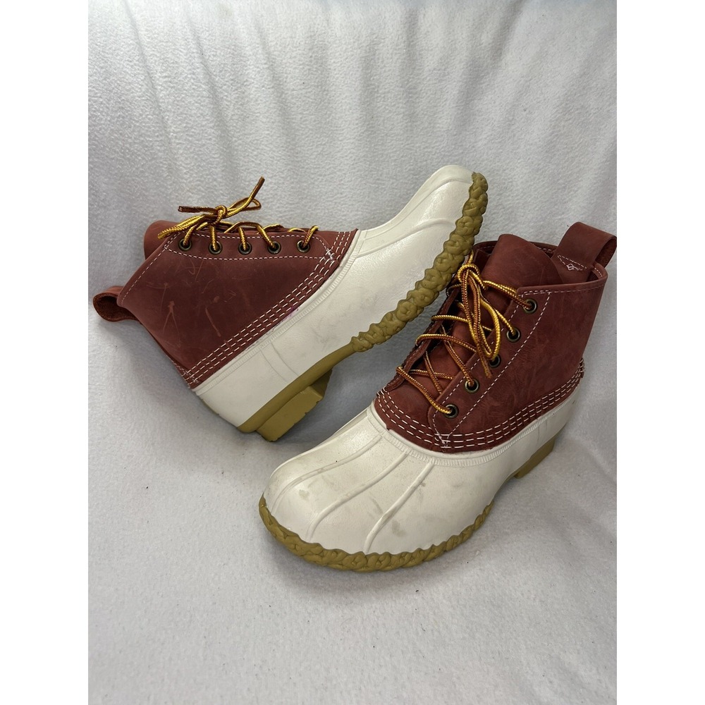 LL Bean Red Maroon & White Duck Boots Women's Size 8‎ M Limited Edition Rare